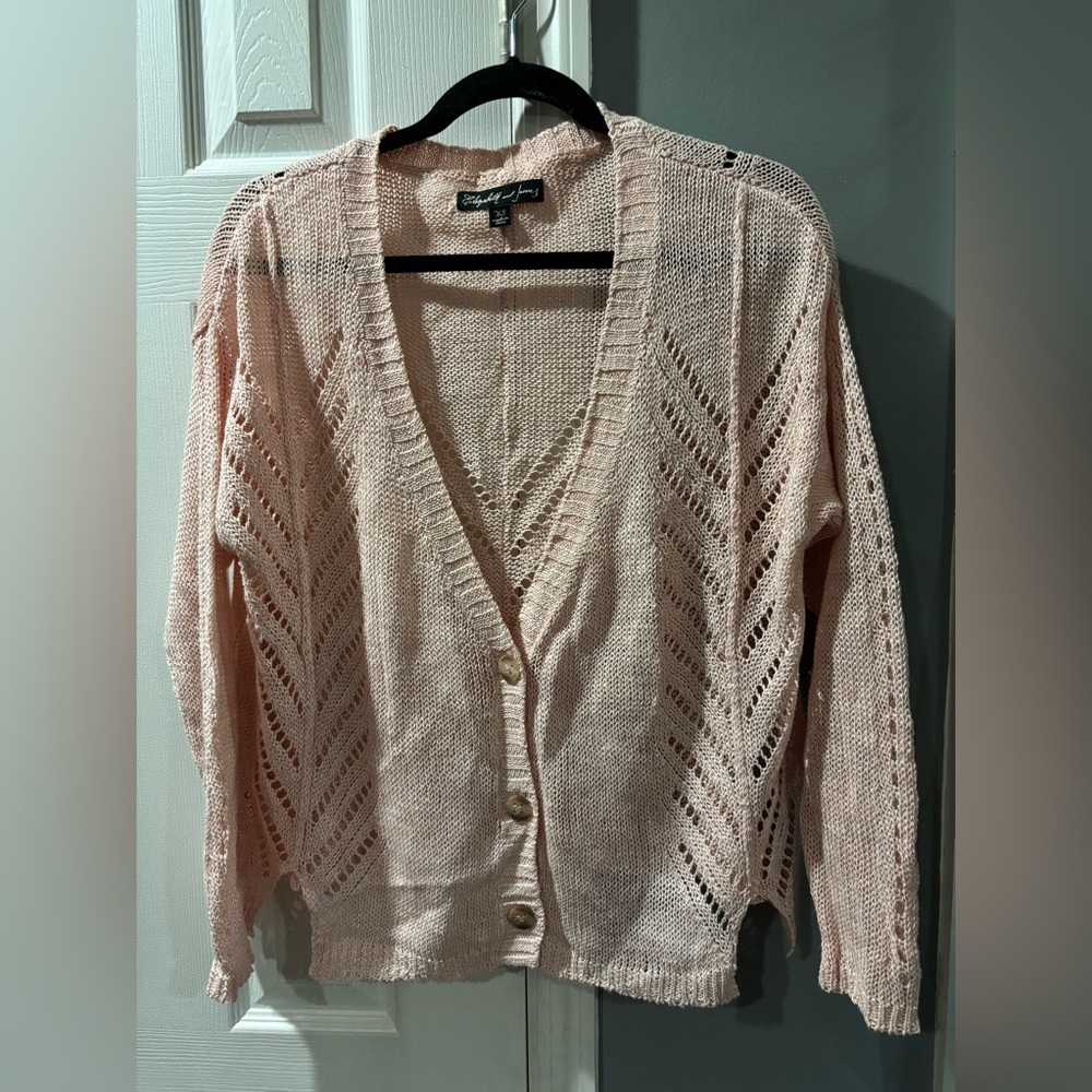 Elizabeth And James Light Pink Openwork Knit Cardigan